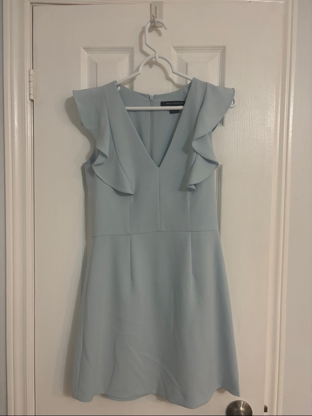 French Connection Light Blue Ruffle V-Neck Mini Dress